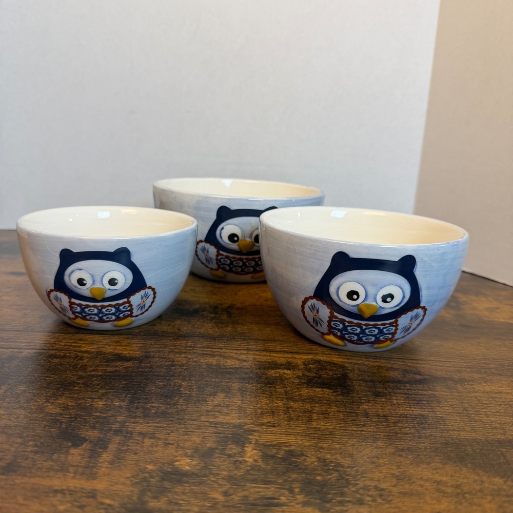 Temp-tations Nesting Bowls Set Of 3 Blue Old World Owl‎ Ceramic Kitchenware
